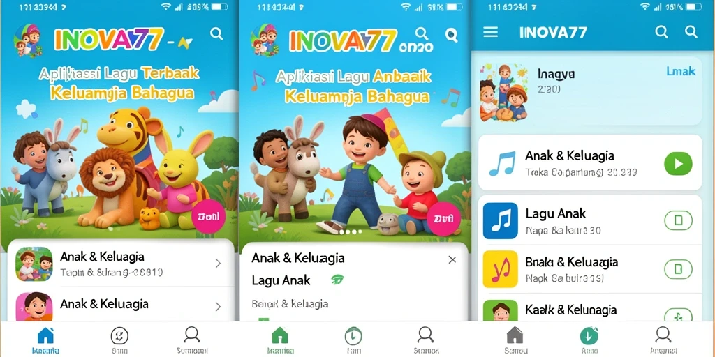 Antarmuka aplikasi INOVA77 dengan berbagai lagu anak yang menarik.