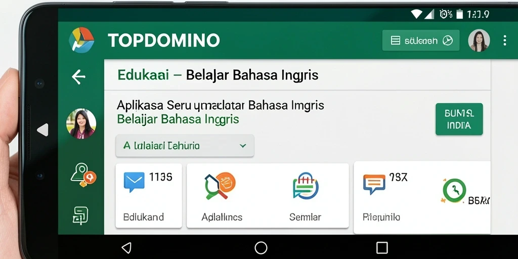 Antarmuka aplikasi TOPDOMINO untuk belajar Bahasa Inggris.